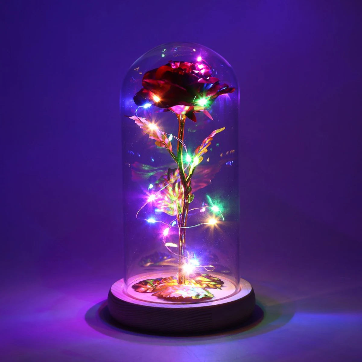 Planta Artificial Rosa Galáxia com Borboleta - Brilho Estrelado Com Led