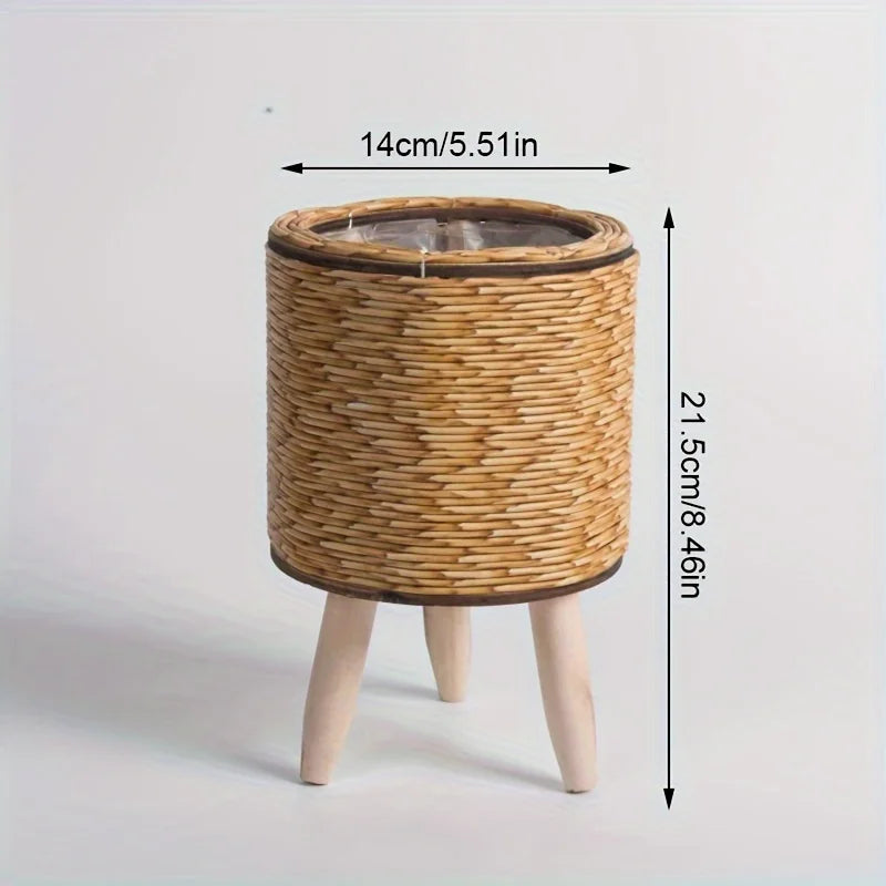 Vaso Decorativo de Vime e Madeira - Armazenamento Estiloso para Plantas e Ambientes