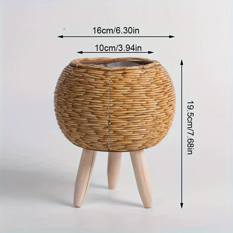 Vaso Decorativo de Vime e Madeira - Armazenamento Estiloso para Plantas e Ambientes