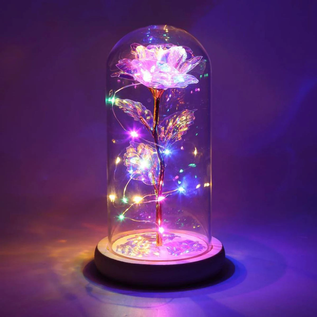 Planta Artificial Rosa Galáxia com Borboleta - Brilho Estrelado Com Led