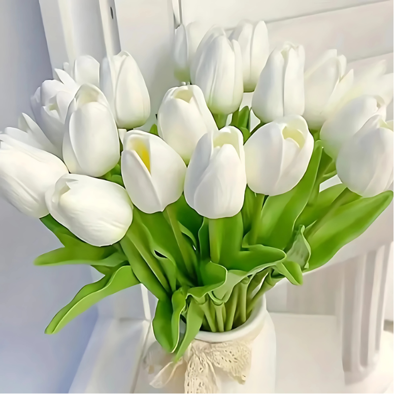 Buquê de Tulipas Artificial Toque Verde sem Manutenção - 10 Peças