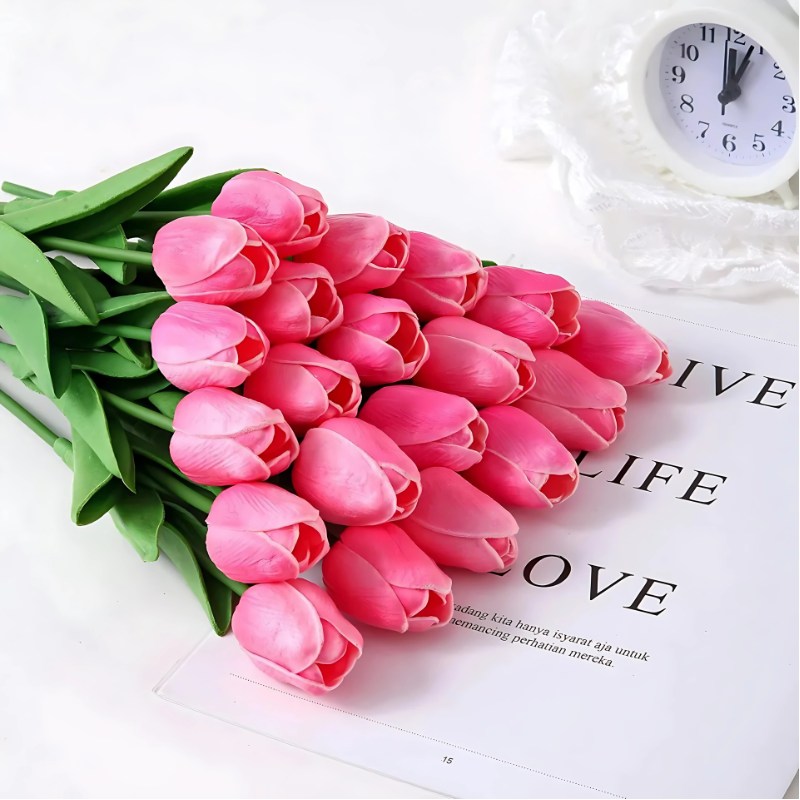 Buquê de Tulipas Artificial Toque Verde sem Manutenção - 10 Peças