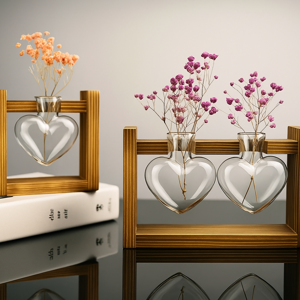 Vaso De Vidro Decorativo com Moldura de Coração - Elegância para Qualquer Ambiente