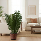 Arranjo Palmeira Coqueiro Com 3 Folhas + Vaso trançado + Casca de Árvore + Argila