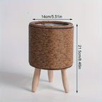Vaso Decorativo de Vime e Madeira - Armazenamento Estiloso para Plantas e Ambientes