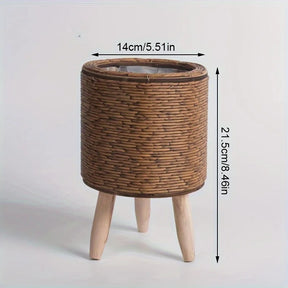 Vaso Decorativo de Vime e Madeira - Armazenamento Estiloso para Plantas e Ambientes