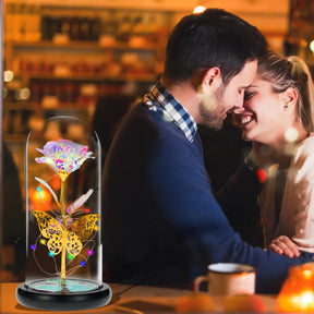 Planta Artificial Rosa Galáxia com Borboleta - Brilho Estrelado Com Led