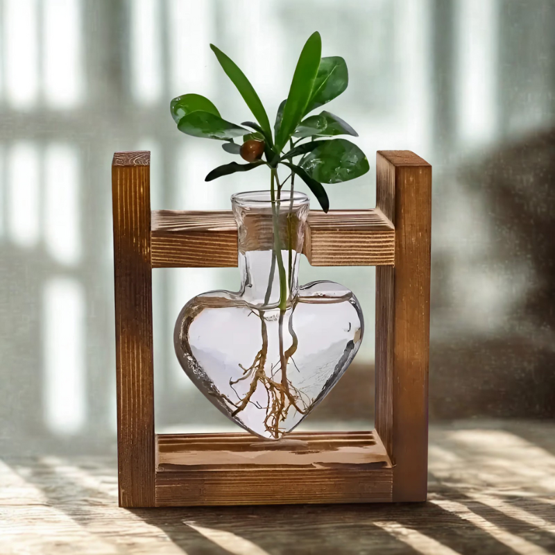 Vaso De Vidro Decorativo com Moldura de Coração - Elegância para Qualquer Ambiente