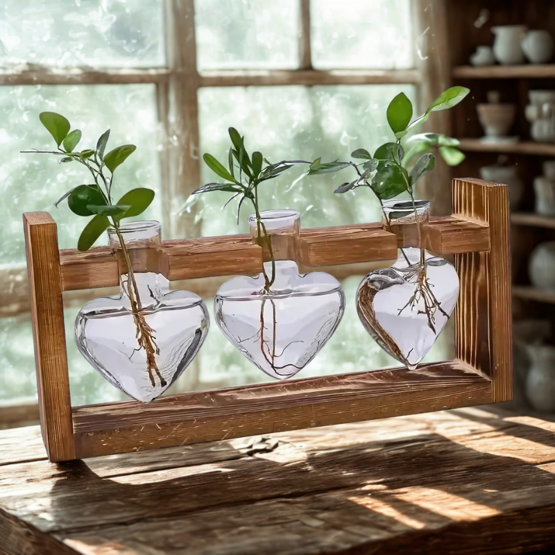 Vaso De Vidro Decorativo com Moldura de Coração - Elegância para Qualquer Ambiente